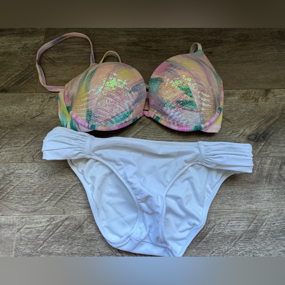 Victoria's Secret Pink and Pastel Sequin Bikini Top